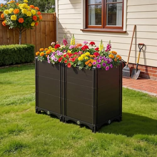 Warmiehomy Raised Garden Kits, Self Watering Raised Garden Bed with Drainage Holes, 54L Outdoor Planter Boxes for Growing Plants, Vegetables, Flowers and Herbs, 60x30x46cm, Brown