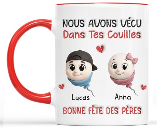 Cadeau Plus Mug Personnalisé - J'ai Vécu Dans Tes Covilles - fete des peres mug, cadeau fete des peres personnalisé, cadeau fete des peres tasse, tasse fête des pères (2 Enfants)
