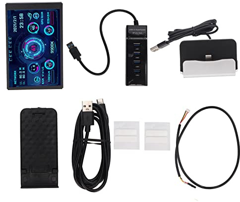Floolinct Computer Temp Monitor 3.5in Full View USBC PC CPU Data Display with Auto Off and 360° Rotatable Mount for RAM GPU HDD Monitoring (Black Set)