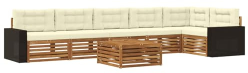 vidaXL Outdoor-Sofagarnitur 7 pcs Natur und Creme 79 x 79 x 37 cm, Lounge-Sofa für die Terrasse, modernes, wetterfestes Gartenmöbel-Set für Bequeme Sitzgelegenheiten