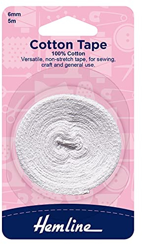 Hemline Cotton Tape 5m x 6mm - White