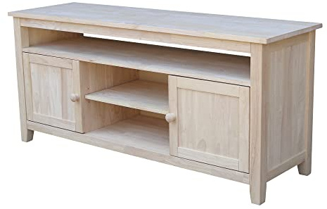 International Concepts 26 H, Entertainment TV Stand with 2 Doors Center Shelf 20.03''W x 15.24''D, Durable Solid Parawood Furniture, Living Room/Bedroom, Paint or Stain in Any Color, Unfinished