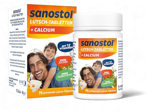 Sanostol® Lutschtabletten mit 12 Vitaminen und Calcium, 75 Stk. | Mit Calcium für ein gesundes Knochenwachstum bei Kindern, fruchtig-prickelnder Geschmack, zuckerfrei, ab 4 Jahren