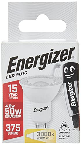Energizer GU10 6W LED Beautiful Warm White Colour Bulb 50w Replacement 345 LM 36° Dimmable 3000K Long Life Lamp with 2 years warranty