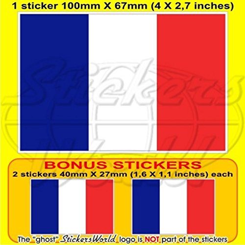 Frankreich Französische Flagge (100 mm) Vinyl Autoaufkleber, 3 Stück.