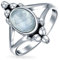 Boho Bali Stil Oval Erklärung Regenbogen Edelstein Mondstein Ring Für Teenager Split Shank Band Oxidiert .925 Sterling Silber