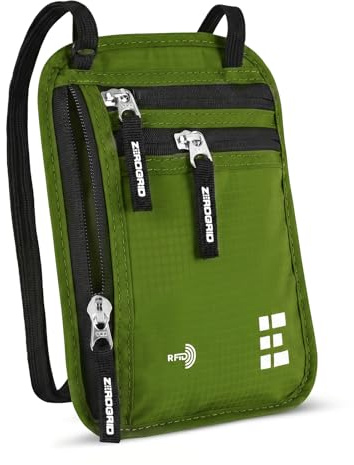 Zero Grid Reisepasshülle zum Umhängen mit RFID-Schutz, Reise-Brustbeutel für Damen und Herren, Wald, Large, Classic