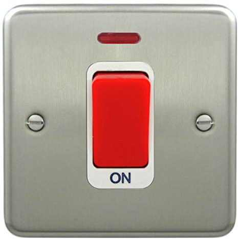 Deta 1924SCW Double Pole Switch 45 Amp 1 Gang Satin Chrome/White Insert