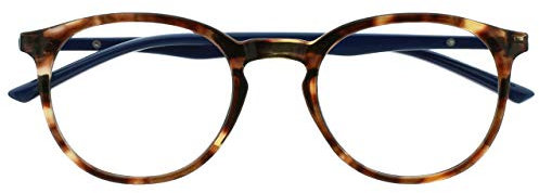 OPULIZE Met Lesebrille Schlank Runder Rahmen Federscharniere Kratzfest Braun Schildpatt Blau Bügel Herren Damen R60-2 +3.00