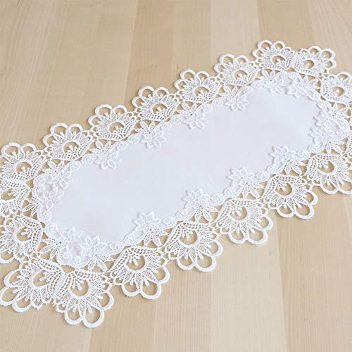 Matches21 runner da tavola/centrotavola con pregiato ricamo e pizzo in filigrana, biancheria da tavola color bianco lana, 35 x 70 cm, poliestere