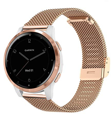 YOOSIDE Watch Strap for Garmin Vivoactive 4S / Vivomove 3S / Venu 2S / Venu 3S, 18mm Quick Release Stainless Steel Metal Mesh Wristband Strap for Fossil Women's Gen 6 (Rose Gold)