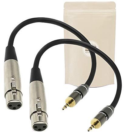 Adaptout 2x Cavo adattatore da spina minijack 3,5mm stereo maschio a presa XLR femmina 3 poli pin - Connettore audio placcato oro 18K marca francese