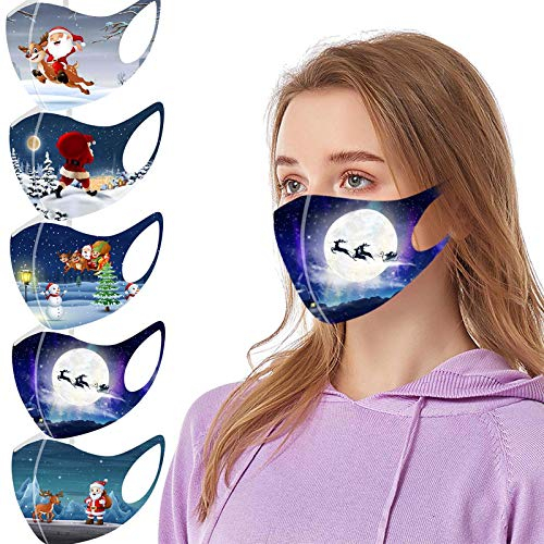 riou 5 Stücke Mundschutz mit Motiv Waschbar Baumwolle Atmungsaktive Staubdicht Mund und Nasenschutz Face Covering für Damen Herren (Z-19)
