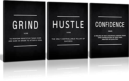 Motivierender Erfolg auf Leinwand, Wandkunst, Grind Hustle Confidence, Wanddekoration, gerahmt, inspirierende Unternehmer, Malerei, Drucke, Zitate, Poster für Büro, 30.5 x 40.6 cm, 3 Stück