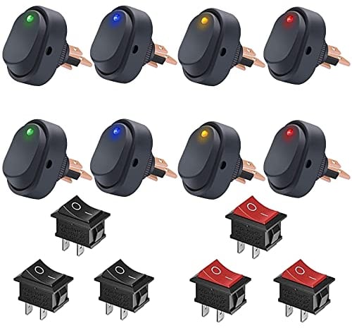 GTIWUNG 8 Stück 12V 30A LED Ein-Aus-Wippschalter Wasserdichter Kippschalter 2 Position 3 Pins Toggle Switch für PKW LKW Motorradboot Marine Control + 6 Stück Druckschalter AC 6A/250V 10A/125V