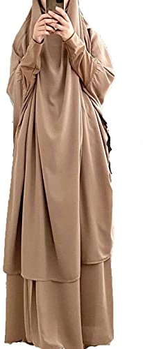 BAINA Damen Muslim Roben Zweiteiliger Einfarbig Lose Muslimisches Kleid Mit Kapuze Islamische Gebetskleidung Fledermaus Ärmel Langarm Türkische Robe Mit Turban für Ethnische, Braut, Abend, Party
