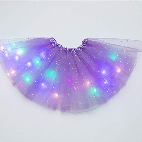 Gonna tutù per ragazze, a LED, colorata, luminosa, per bambini, con paillettes, per bambine dai 3 agli 8 anni, Viola chiaro, Taglia unica