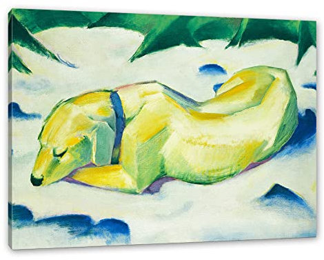 Pixxprint Franz Marc - Liegender Hund im Schnee, Größe: 100x70cm, Leinwandbild, fertig gespannt, Wandbild, Dekoration, Kunstdruck, kein Poster