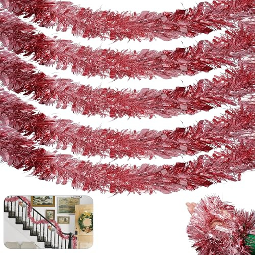 HOVUK® Lot de 5 guirlandes de Noël brillantes de 2 m - Rose pâle - Décoration de sapin de Noël de luxe - Idéal pour les fêtes de Noël et la décoration de la maison