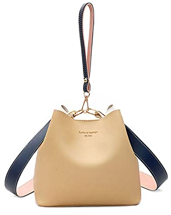 NICOLE & DORIS Piccola Borsa a Tracolla Borse Donna Elegante Borsa a Secchiello Borse in Pelle Morbida Leggero Quotidiana Borsetta con Tracolla Staccabile Cachi