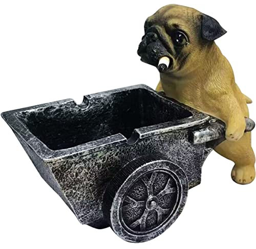 WAYUTO Rauchende Bulldogge Zigarre Aschenbecher Harz Trolley Hund Zigarettenaschenbecher 2 Rillen Aschenbecher Bully Dog Aschenbecher Tierstatue Cool Dog Aschenbecher für Vatertag Schreibtisch