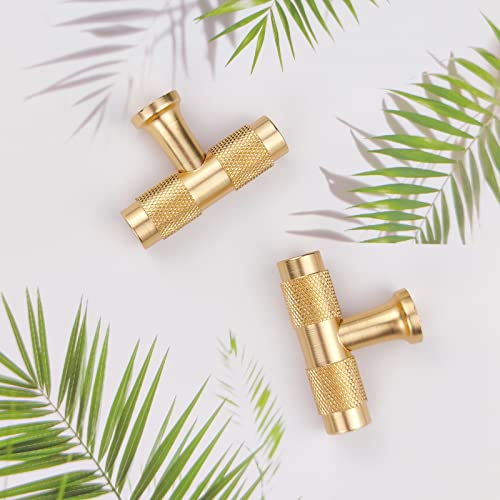6 Pack Drawer Knobs Gold Modern Solid T Bar Cabinet Knobs Furniture Handles Kitchen Drawer Handles Vintage Knobs for Kitchen Cupboards, Chest of Drawers (Golden Brushed)
