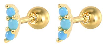 Homxi Boucle d Oreilles Clou,Boucle d'Oreilles Argent 925 Lune avec Zircone Cubique Or Turquoise Boucle d'Oreilles
