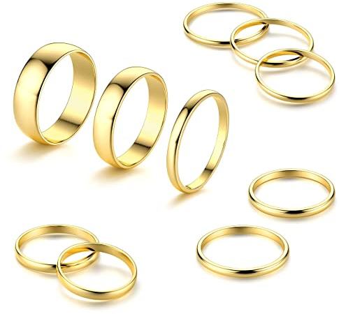 Milacolato 10 Pcs Ring Set Damen Knuckle Ringe Set Edelstahl Ring Einfache Glatte Finger Stapelbare Ringe Set Für Frauen Gold