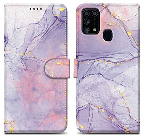 Cadorabo Hülle kompatibel mit Samsung Galaxy M31 - Design Pink Lila Marmor No. 5 - Schutzhülle mit Magnetverschluss, Standfunktion und Kartenfach