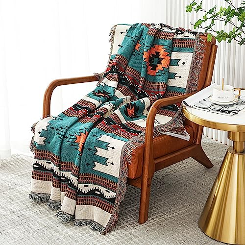 Czyminrout Boho Decke Sofadecke mit Quaste,Aztekischer ethnischer Stil Wendedecke Sofadecke tagesdecke,für Zuhause,Büro,Reisen, Zelten (Waldgrün, 180 * 230cm)