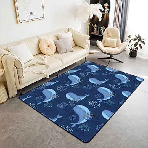 Loussiesd Ozean Dekor Teppich Cartoon Wal Wohnzimmer Teppiche Kinderzimmer Unterwasser Kreaturen Dekor Akzent Teppich Ozean Marine Indoor Bodenmatte Moderne Teppich 150x200 cm