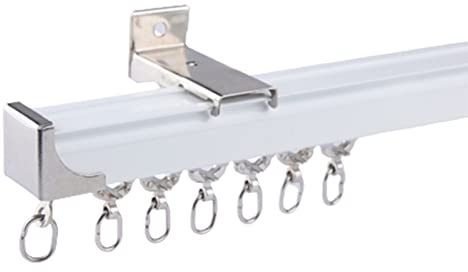 PhIree Wandmontierte Vorhangschiene Mit Universalhaken, Robustes Schiebevorhang-Einzelschienensystem Für Fenster Von 1 M Bis 5 M, Flurteiler-Set/White/350Cm/11.4Ft