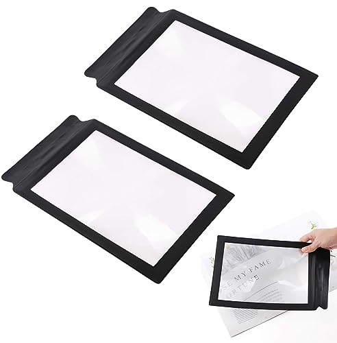 Ganzseitenlupe Handheld, Leselupe Vergrößerungsglas, 3X Leselupe, Vergrößerungsglas Linse Blatt, Ganze Seite Lupenbrille, Ideal für Senioren und Sehbehinderte, 2 Stück