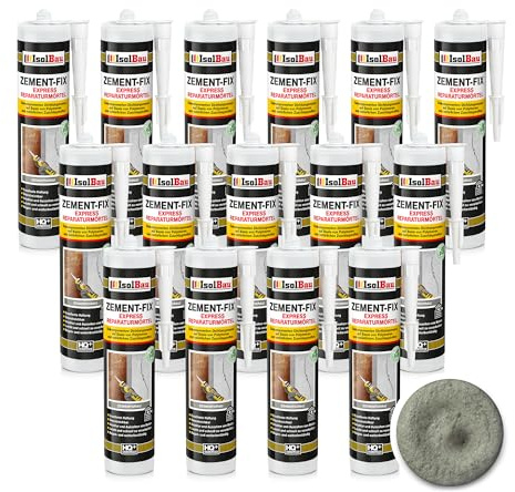 Isolbau Zement-Fix 15 x 300 ml Zementgrau Express Reperaturmörtel - Dichtungsmasse für Fugen & Risse im Innen- & Außenbereich, Kartusche