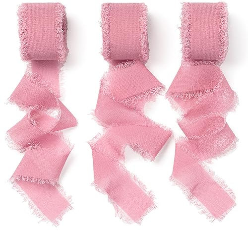 AOKSUNOVA nastro in chiffon largo matrimonio 2,5 cm x 18,9 m nastro regalo nastro in tessuto fucsia