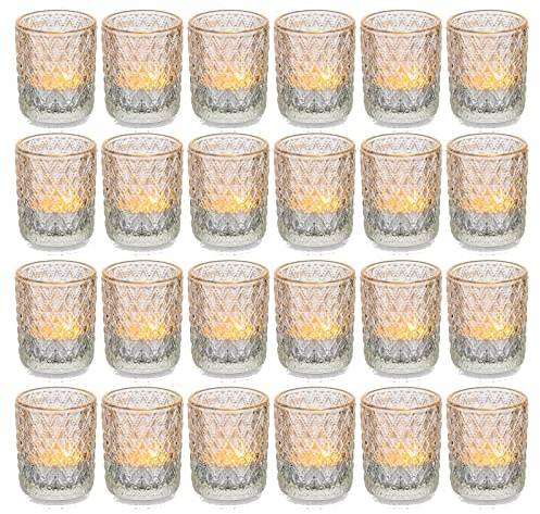 Romadedi Teelichthalter Kerzenhalter Glas Deko - 24er Set Kerzenständer Windlicht für Teelichter Kerzen Tischdeko Hochzeit Party Dekoration Weihnachten Dekoration