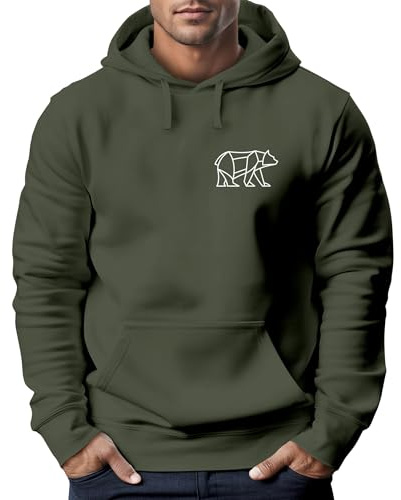 Neverless® Hoodie Herren Print Polygon Bär Natur Outdoor Kapuzenpullover Fashion Streetstyle