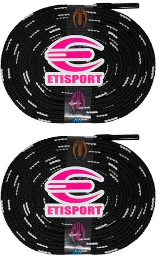 ETISPORT Par de cordones planos profesionales, para hockey, botas hielo, línea sobre ruedas. Resistentes. Largo 3 m - 118in cada uno. (Negro)
