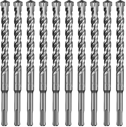 SALI 10PCS SDS Plus Rotary Hammer Drill Bit Concrete Drill Bit Kit Double Thread 4-Cutter Tungsten Carbide Tip Fully Hardened Tool for Concrete, Brick,Cement Walls,Stone 16mm x 210mm Cross Drill Bits