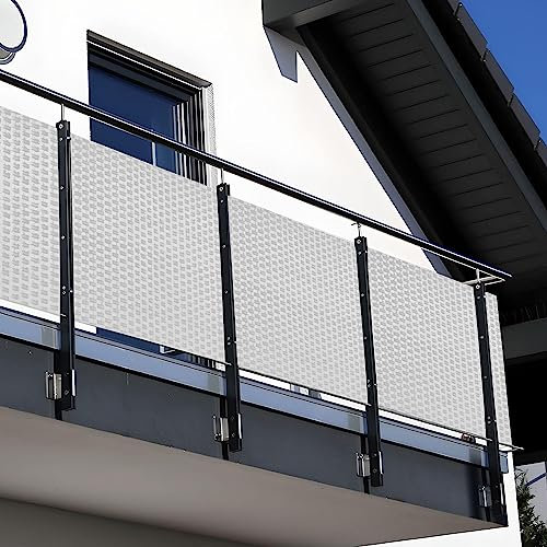 NYVI Polyrattan Balkon Sichtschutz Privafence 90x500 cm Weiß - Wetterfeste Balkonbespannung - UV-fest, Witterungsbeständig, 100% Blickdicht - Balkonumspannung Balkonumrandung 0.9x5 m