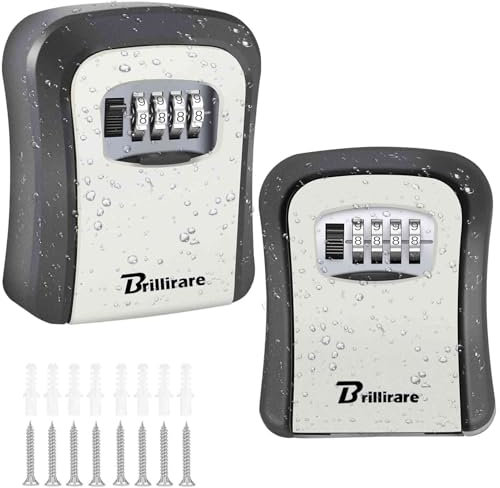 Brillirare 2 Pack Key Cabinets Lock Box, Waterproof Combination Lockbox, 4 Digits Resettable Key Safe Hider, Upgraded Large Capacity Password Box for House Keys, Car Keys, ID Cards with Mounting Kit