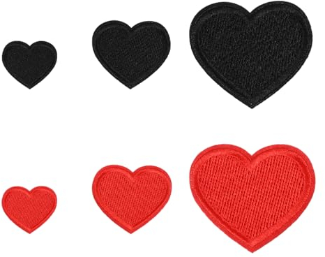 6PCS Hearts Applique Patches, Embroidered Iron On/Sew on Cute Love Heart Shape Patch Mini Heart Embroidered Applique Decoration Patches for Clothing Dress Hat Socks Jeans DIY Accessories