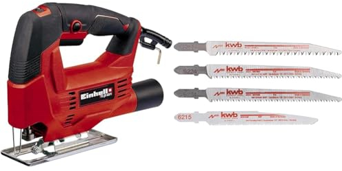 Einhell Stichsäge TC-JS 60/1 (vibrationsarm, Drehzahlelelektronik, werkzeugloser Sägeblattwechsel, Sägeschuh für Gehrungsschnitte bis 45° Grad, inkl. 4 Sägeblätter)