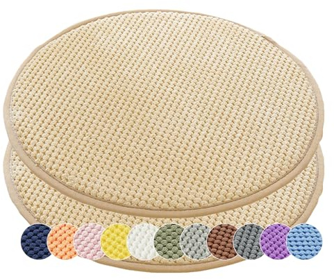 1/2er Set Rund Sitzkissen Kordsamt Rund Stuhlkissen Polster Auflage Kissen, Stuhlauflage rutschfest Sitzpolster für Haus & Garten Büro (Khaki,30x30cm (2er-Pack))
