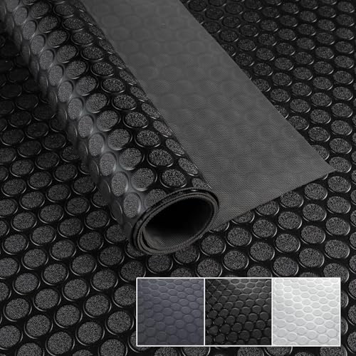 PVC Bodenbelag Meterware 1,5mm Antirutschmatte Bodenmatte geruchslos Noppenmatte Riffelblechmatte Tränenblech Karo Dionis rutschfest Noppen Schwarz 220x100cm