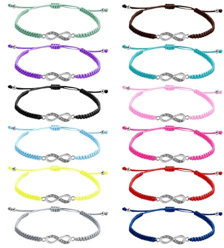 12 PCS Friendship Bracelets Adjustable Woven Wrap String Bracelets Set with Infinity Charm Colorful Handmade Rope Braided Personalized Best Friend Bracelets Anklets Birthday Gift for Women Men Kids