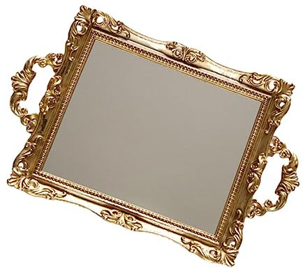 MUSISALY 1 X Goldenes Spiegeltablett Runde Spiegel Goldener Kosmetikspiegel Serviertablett Drehteller Ständer Verspiegeltes Parfümtablett Spiegel Schmucktablett Retro