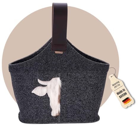 kontor28 – nachhaltiger XXL Einkaufskorb XAVERL, Markttasche aus 100% Upcycling rPET Filz, Kuhfell und Echtleder Henkel, handgefertigt MADE IN GERMANY, leicht zu reinigen + Schmutz/Wasserabweisend