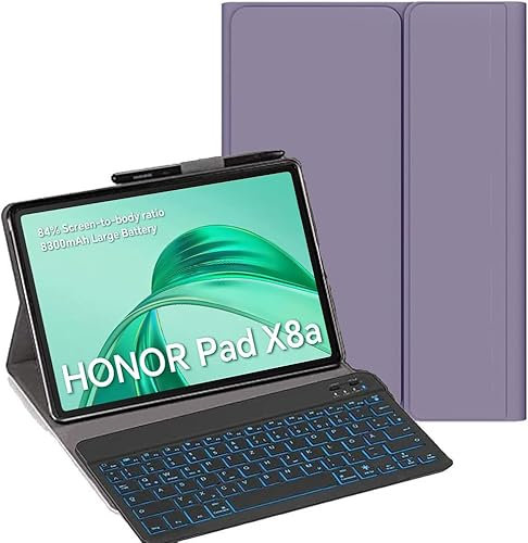 YHFZR Keyboard Case for Honor Pad X8a 11 Inch - (QWERTY Layout) 7 Colors Backlit Ultra Slim Flip Wireless Keyboard Stand Case for Honor Pad X8a 11 Inch, Purple