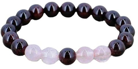 OPAL_WORLD OP_STRETCH_03370 Bracelet extensible en perles de forme ronde et de quartz rose naturel et quartz rose 10 mm pour homme et femme, 8 INCH (20.30 CM), Pierre précieuse, Grenat et quartz rose